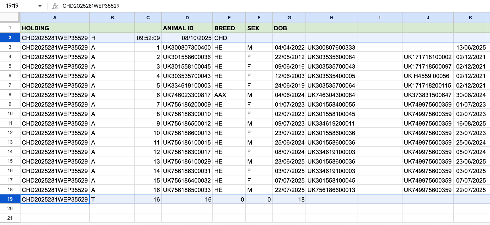 Livestock manager remove extra rows