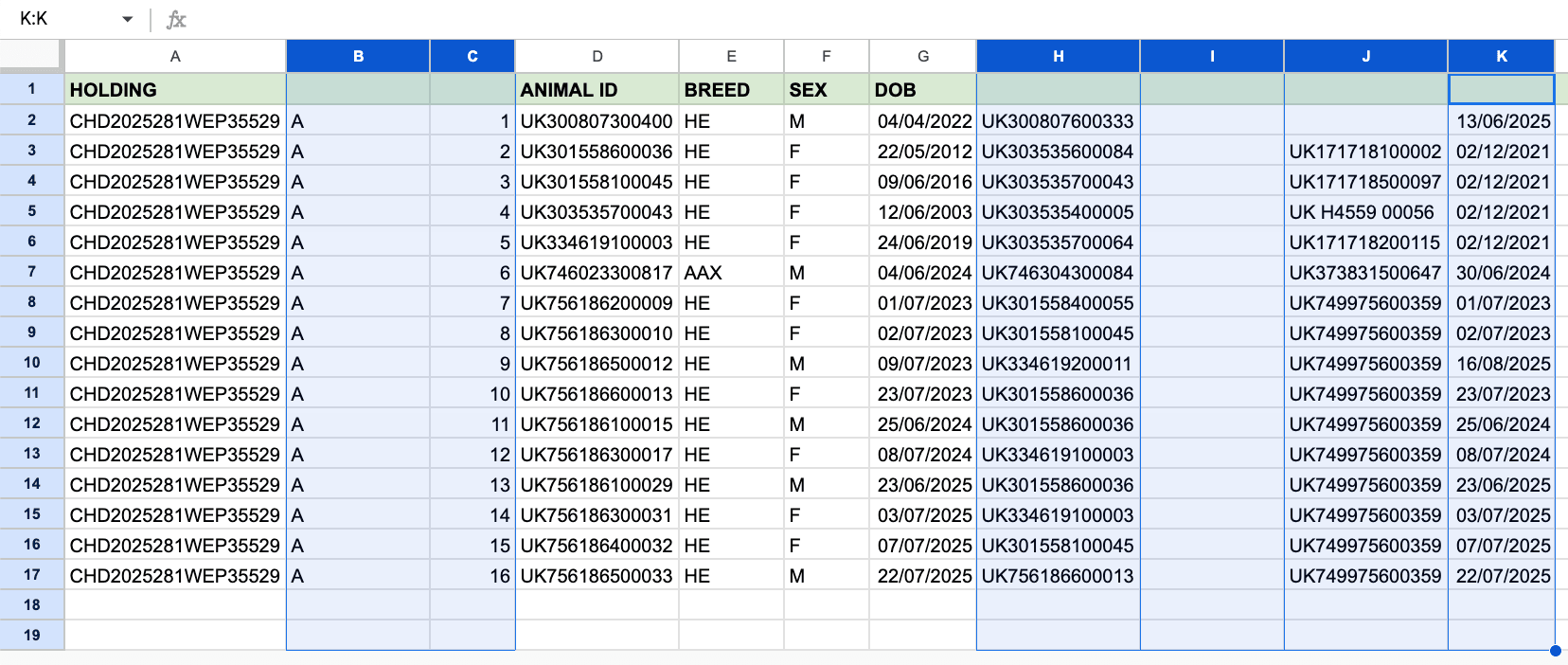 Livestock manager remove extra columns